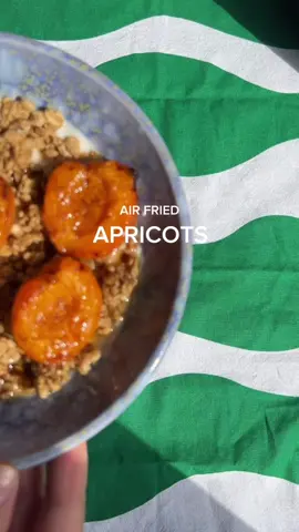 Recipe below 👇  Air Fried Apricots Recipe INGREDIENTS 3 apricots 2 tbsp Thrive Market Amber Maple Syrup ½ tsp cinnamon ½ cup dairy-free yogurt ¼ cup Thrive Market Organic Toasted Vanilla Crunch Granola INSTRUCTIONS • Wash apricots and gently pat dry. Slice the apricots in half with a small knife and remove the seed (aka the kernel) from each apricot. •In a small mixing bowl, combine sliced apricots, maple syrup, and cinnamon. Once each apricot slice is fully coated, transfer to an air fryer basket lined with parchment. Air fry for 8 minutes at 400℉ or until apricot slices are golden-brown. • Add dairy-free yogurt and granola to a bowl or cup to prepare the base of the yogurt bowl. • Top with the sliced, air-fried apricots and any additional cinnamon or maple syrup. Enjoy! #CookingHacks #airfryer #recipesoftiktok 