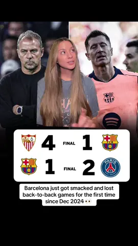 Barcelona just got SMACKED 4-1 by Sevilla and lost back to back games for the first time since Dec. 2024! 👀 we all know they want that contract with Real Madrid 😉 #realmadrid #realmadridfc #barcelona #barca #halamadrid 