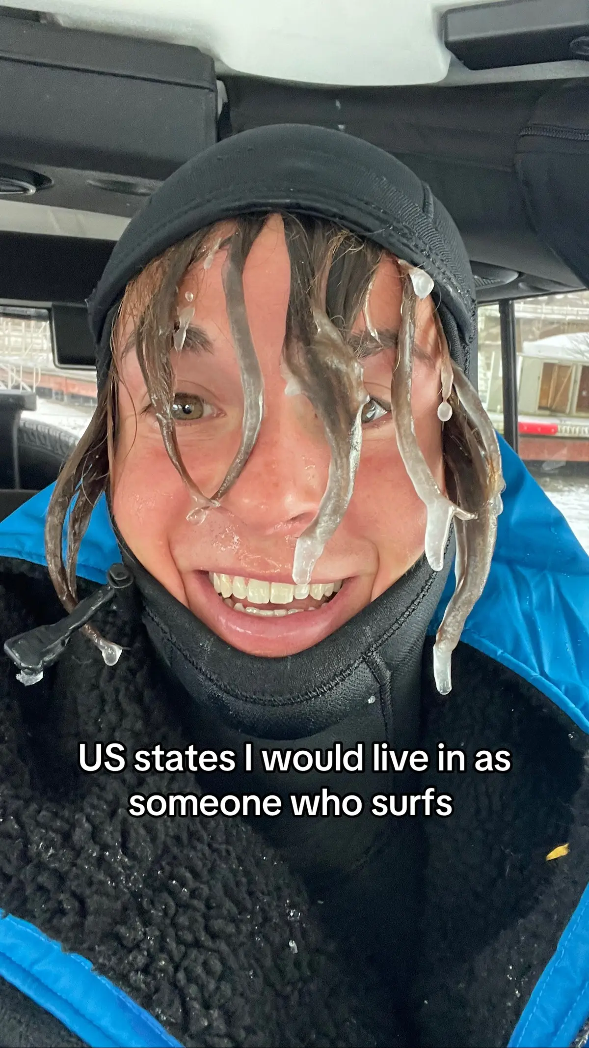 I would like to be done with the cold after surfing with ice in my hair #surf #us #trend 