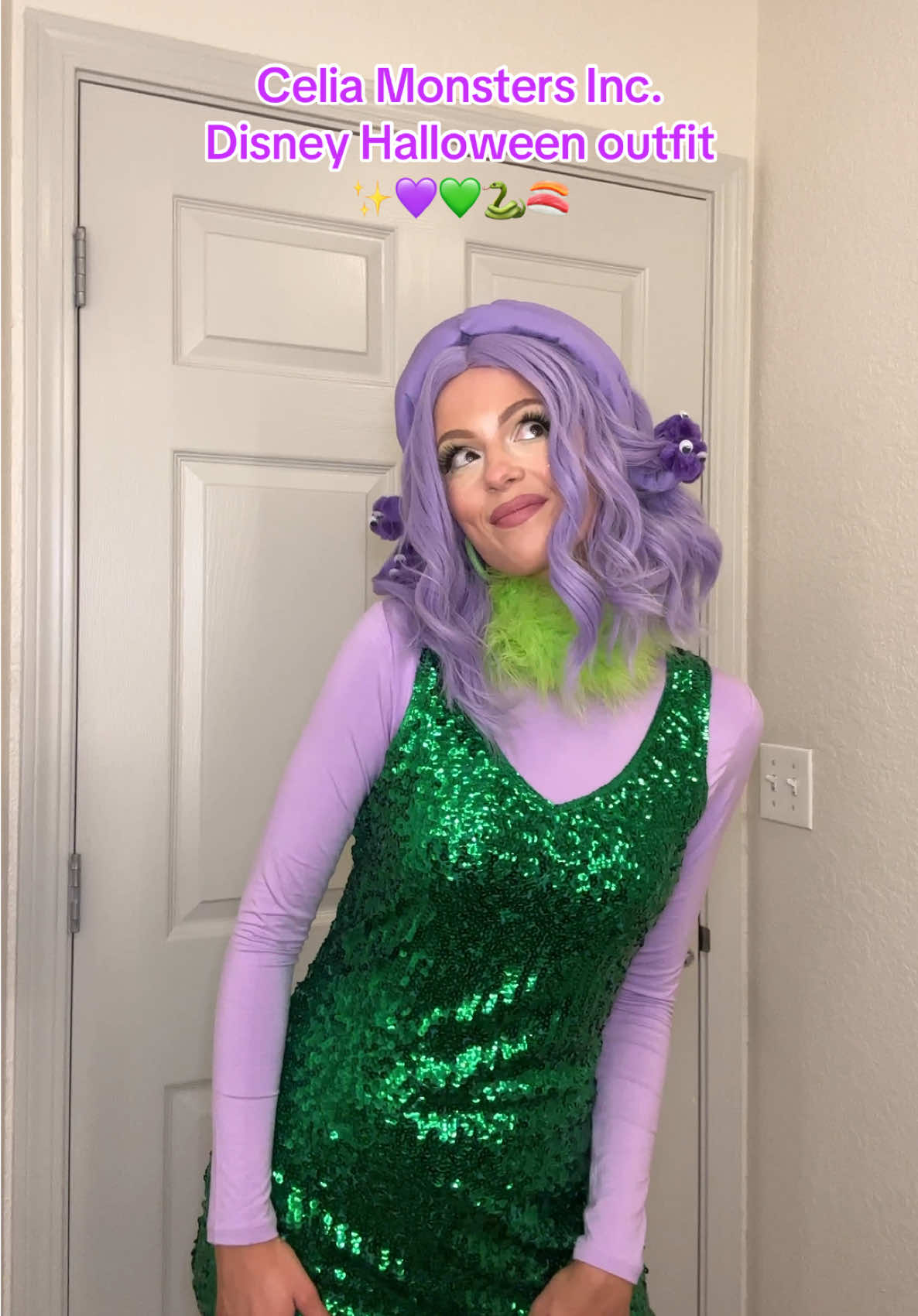 Let’s get dressed as Celia💜🐍 Halloween outfit listed in my LTK💚✨ #monstersinc #celia #disneyoutfits #disneystyle #disneyhalloween @Disney @Disney Style @Disney+ @Disney Studios 