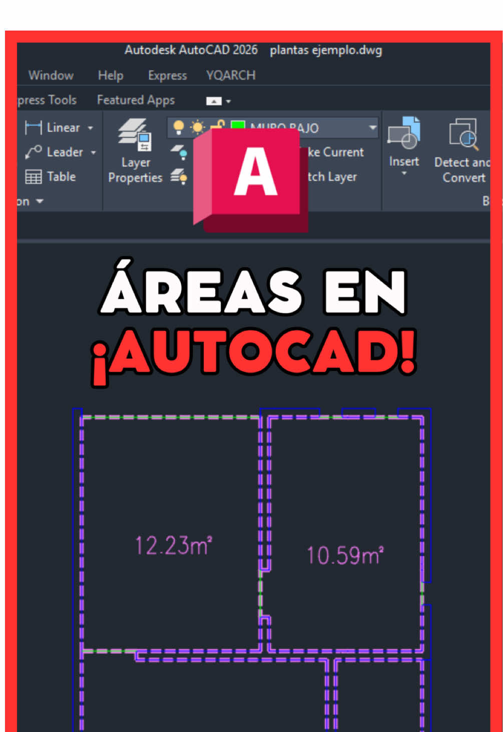 🚀 Como sacar áreas en AutoCAD automáticamente con el plugin  YQARCH. #autocad #yqarch #arquitectura #arquitecto #architecture 