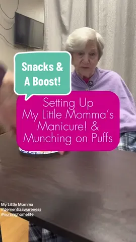 Her nails are so bad! I’m glad I decided to have a “spa day” with her. I have all her nail care, nail polish and lotion. Hoping thats she is receptive to the experience. But first, snacks & a boost! #dementiacaregiver #alzheimersawareness #anotherdaywithdementia #dementiasucks #memorycaremoments 