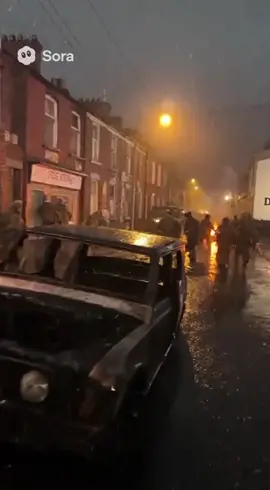Belfast, 1970s. The streets are chaos. Fear, fire, and history unfolding. #fyp #History #ai #sora2 #irish 
