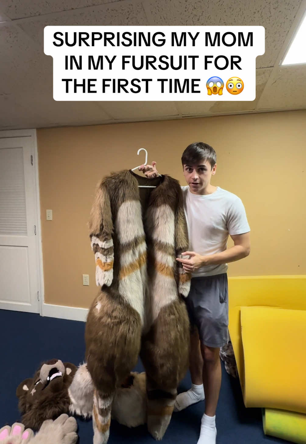 surprising my mom in my fursuit for the first time 🥺😳 wait for her reaction! #furry #furrytiktok #fursuit #fyp #mom 