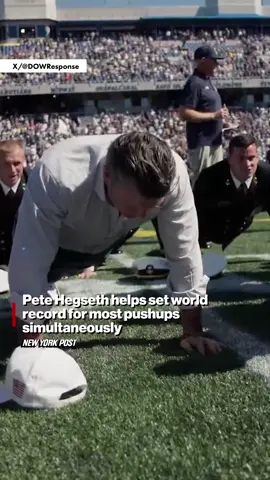 US Secretary of War Pete Hegseth had a record-breaking presence during Navy’s 34-31 win over Air Force on October 4 in Annapolis, Maryland. Hegseth led a pushup brigade with cadets, officers and fans at the game that broke a Guinness World Record. Find out more at the link in bio.