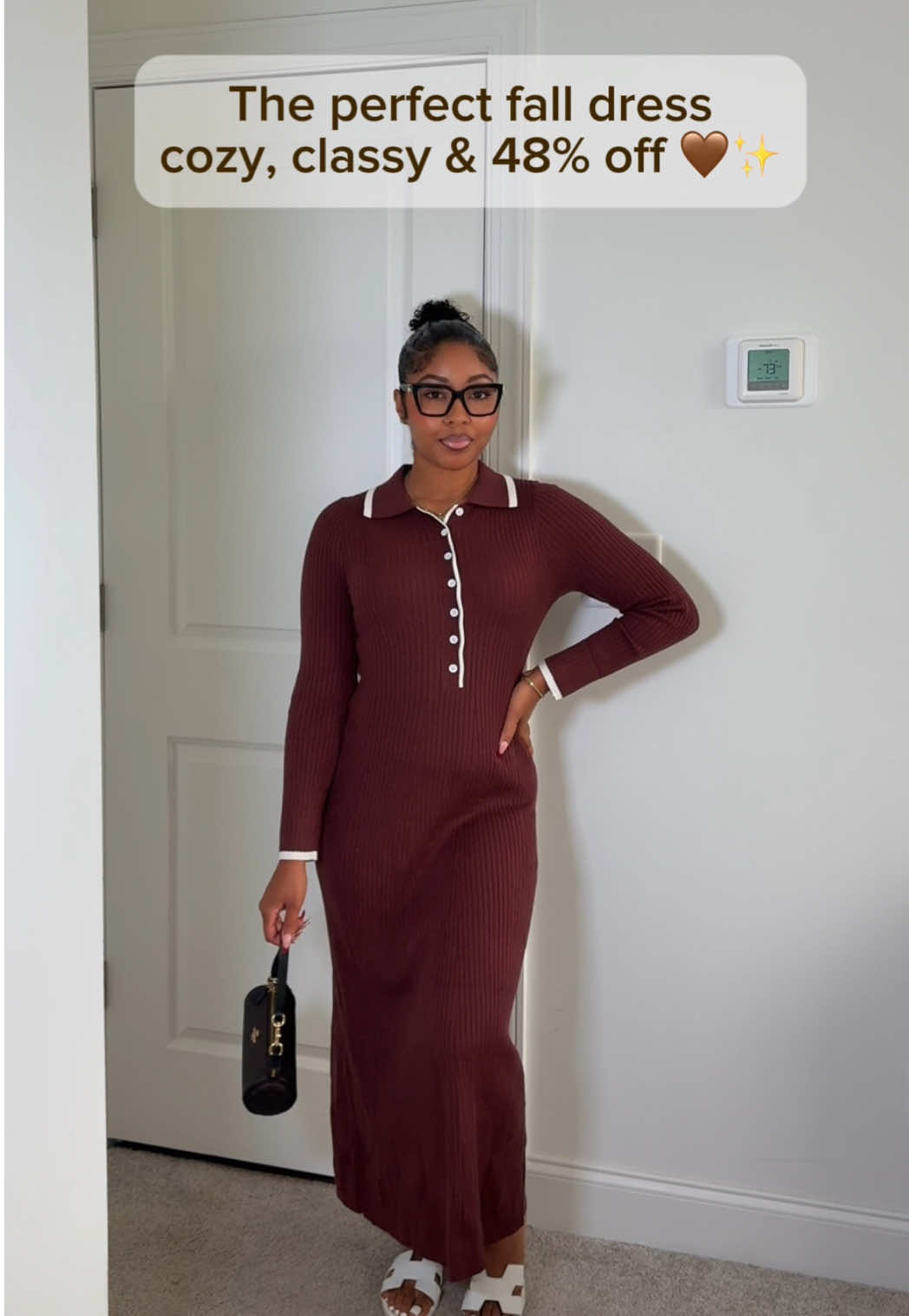 Soft, cozy, and church-approved 🤎 this ribbed fall dress is 48% off right now on TikTok Shop #churchoutfits #falldresses 