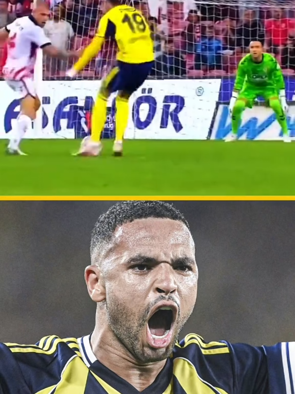 Maçtaki tek pozisyonumuzu Şu pozisyonda En Nesyri hem Kerem'e,hem Asensio'ya çok rahat pas atacak konumdayken zekası,tekniği beyni olmadığı  için ayak içiyle kaleciye attı.  #fenerbahce #fenerbahçem #fenerbahçe💛💙 #superlig #samsunspor 