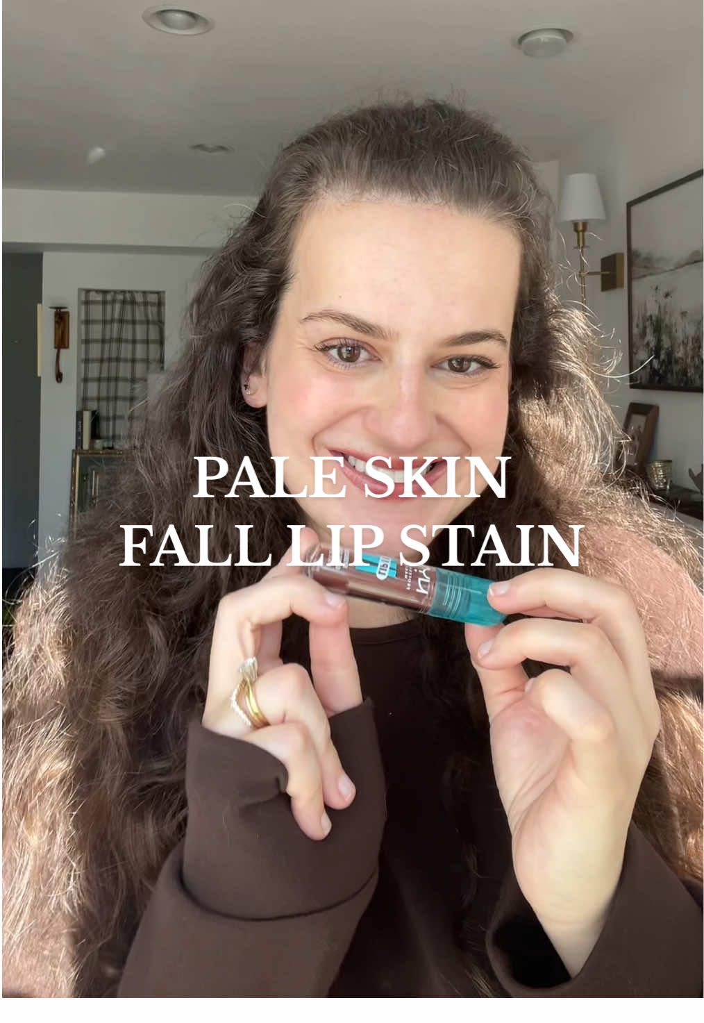i was scared this color would be too dark but i LOVE it, just apply with a light hand! (plus it stains!!) @NYX Professional Makeup lip IV in “mocha me wet” 🤎 #nyxlipiv #mochamewet #glossylipstain  #fairskinmakeup #paleskinmakeup 