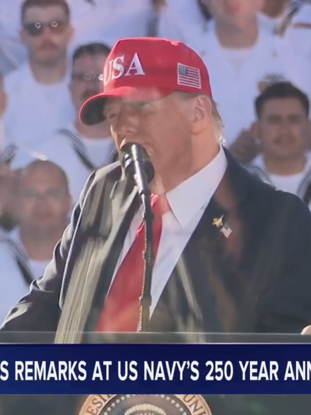 President Trump touted the U.S. Navy's support of recent military strikes on alleged drug boats in the Caribbean at an event celebrating the Navy's 250th anniversary in Norfolk, Virginia.
