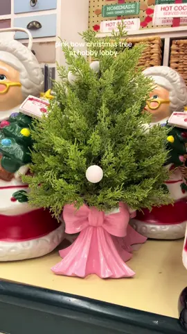 mini christmas tree with a pink bow base at hobby lobby 🎀 #hobbylobby #hobbylobbyfinds #hobbylobbychristmas #pinkchristmas #christmasdecor pink Christmas decor 