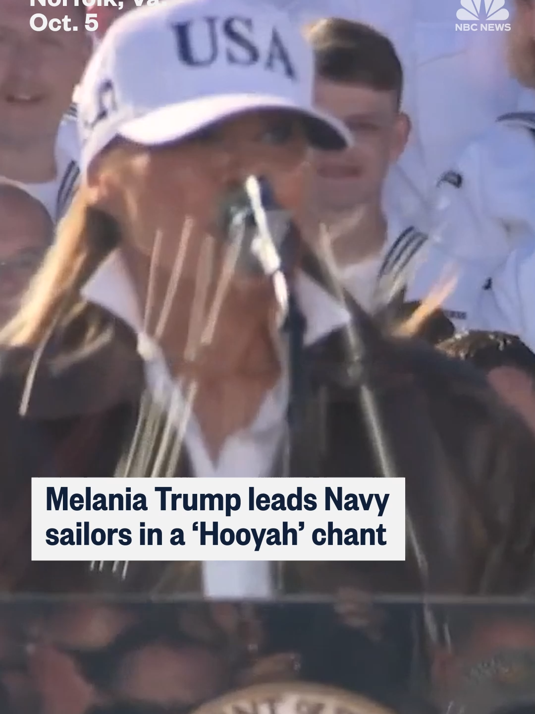 At the U.S. Navy's 250th anniversary celebration in Norfolk, Virginia, first lady #MelaniaTrump led sailors in a 