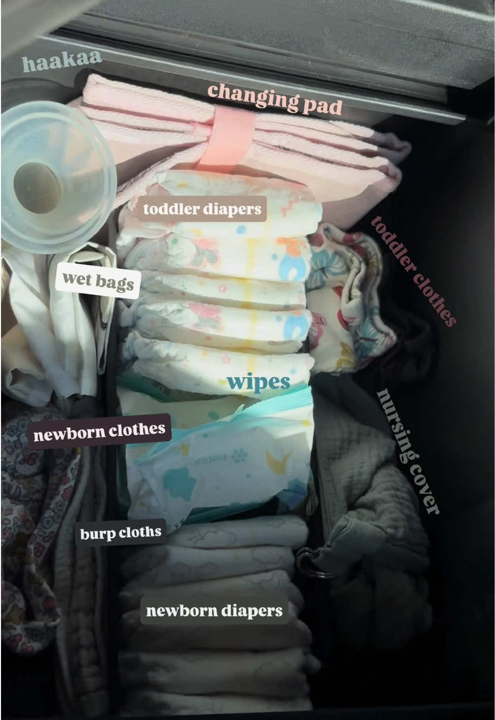 Everything in my Center Cinsile as a momma of 2! I am considering adding a milk chiller bottle? And maybe a collection cup (instead of the haakaa) so it’s more discrete when I feed baby in the truck. Both those things aren’t necessary though and I feel more and more prepared every day! Can’t wait to meet you little one💗