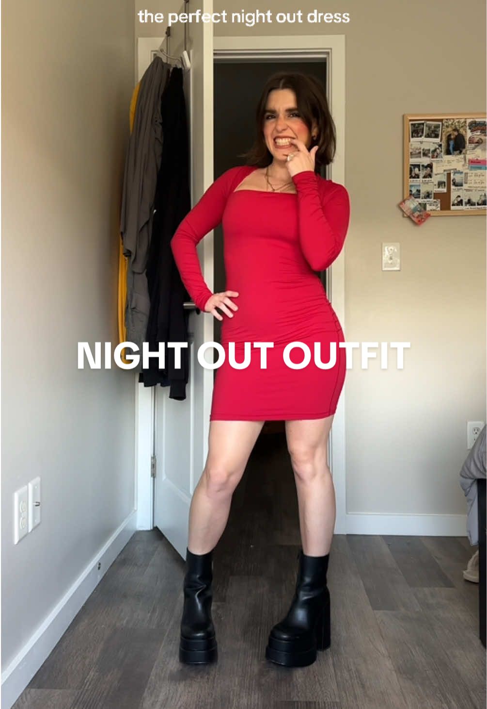 One word: essential! Simple yet flattering, this long-sleeve mini dress is perfect for a night out❤️🍒  #nightoutoutfit #redminidress #goingoutdress #datenightoutfit #minidress 