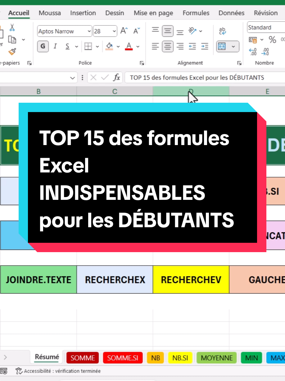 TOP 15 des formules Excel INDISPENSABLES pour les DÉBUTANTS #excel #TutoExcel #ExcelTips #AstuceExcel 
