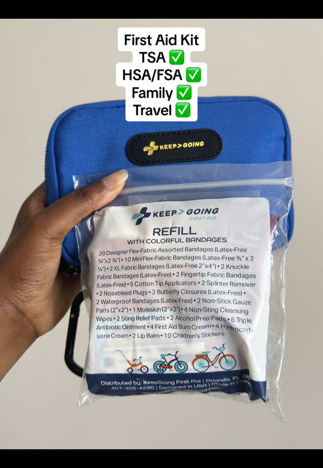 Purse. car. plane. train. family. Individual. Tailgating. Football season. HSA. FSA. @KEEPGOING First Aid  #TravelFirstAidKit #TSAApproved #HSAEligible #FSAEligible #FamilyFirstAidKit