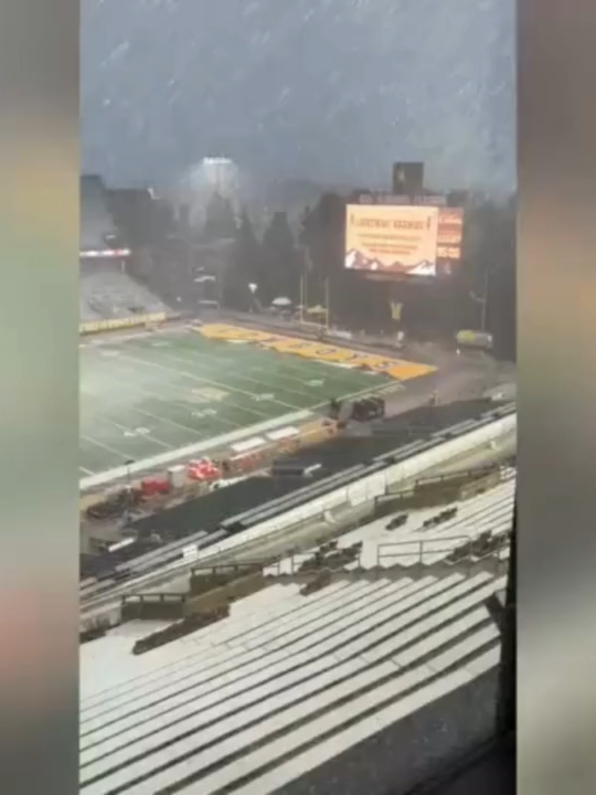 HAIL GAME: College football fans were greeted by a surprise hailstorm just before the UNLV vs Wyoming game on Saturday, resulting in a weather delay. UNLV would go on to win the game, advancing to 5-0 this season. #Wyoming #CollegeFootball #hail #SevereWx #FoxWeather
