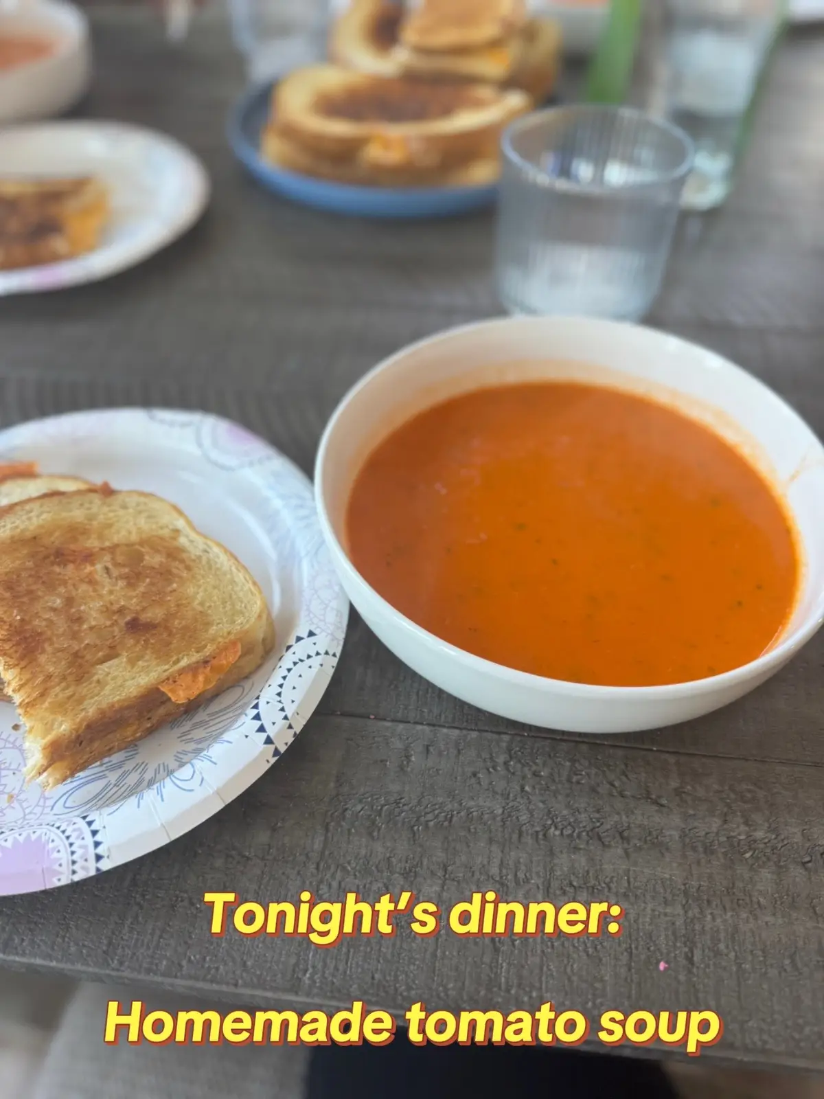 October is soup season. We kicked it off with homemade tomato soup and sourdough grilled cheese. What did you have for dinner tonight!? #DinnerIdeas #soupseason #tomatosoup #weeknightdinner #sourdoughbread 