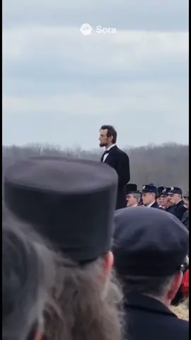 Abraham Lincoln during the Gettysburg Address, 1863 Through the eyes of Sora Ai 2 Abraham Lincoln was the 16th president of the United States, serving from 1861 until his assassination in 1865. He led the United States through the American Civil War, defeating the Confederate States and playing a major role in the abolition of slavery.  #History #sora2 #fyp #ai 