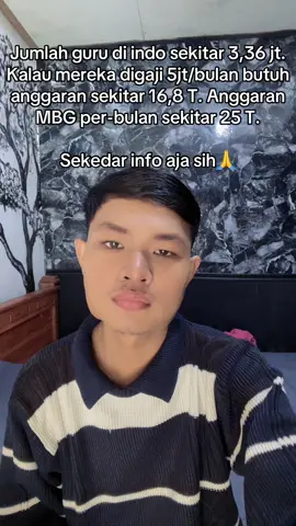 Jumlah guru di indo sekitar 3,36 jt. Kalau mereka digaji 5jt/bulan butuh anggaran sekitar 16,8 T. Anggaran MBG per-bulan sekitar 25 T. Sekedar info aja sih🙏 #mbg #makangratis #makanbergizigratis #makangratisprabowo #makan 