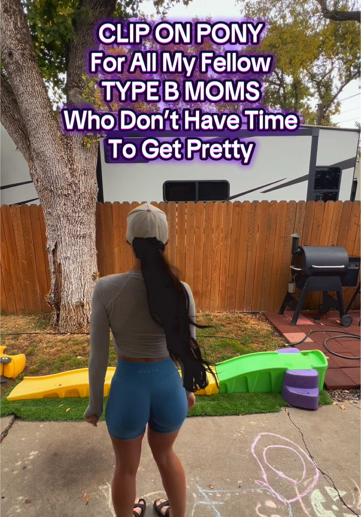 A type B Mom’s dream! What do you mean, I don’t have to do my hair?! CLIP ON PONY FTW! #typeb #typebmom #easyhair #cliponhair #clawclip 