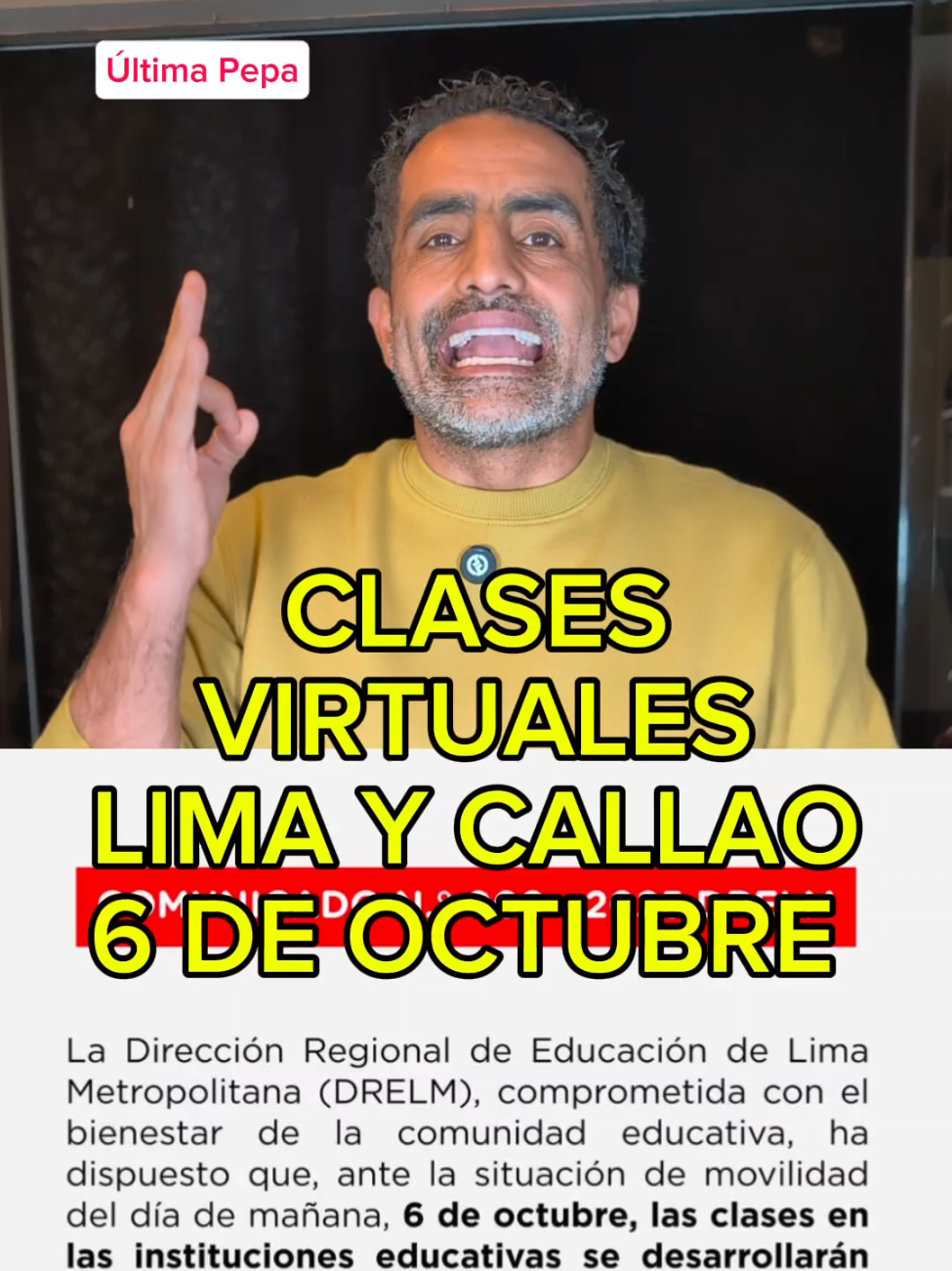 Última Pepa: clases virtuales mañana 6 de octubre, direcciones regionales de educación de Lima y Callao adoptan esta medida ante el paro de transportistas convocado para el lunes. Los estudiantes no Irán a las aulas, sino que utilizarán la modalidad remota. 