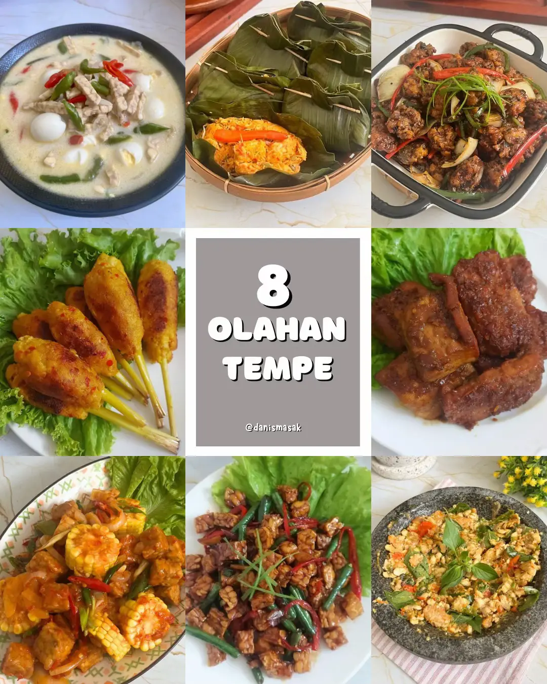Bismillah 🥰 Temen-temen hari ini aku mau share beberapa menu olahan tempe. Seperti biasa kalau mau versi detail/video kalian bisa scroll ke bawah. Semoga resepnya bermanfaat ya 🫶🏻 #olahantempe #tempe #reseptempe #janganlombok #bothoktempe 