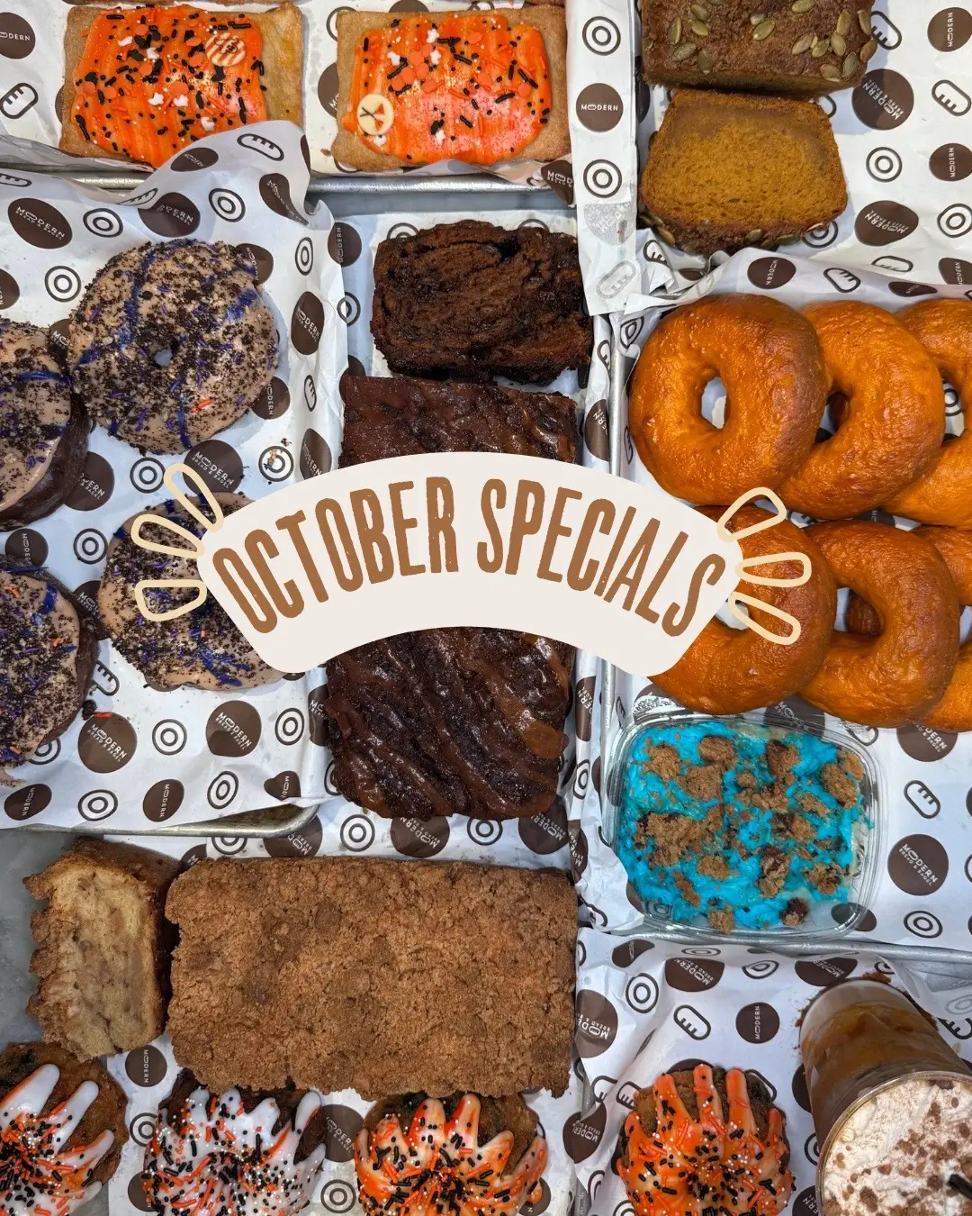 October specials are here!! All are available for pre order and in store- and with the exception of the cc and latte- all are available for nationwide shipping! Happy October every one! #fyp #modernbreadandbagel #glutenfreenyc 