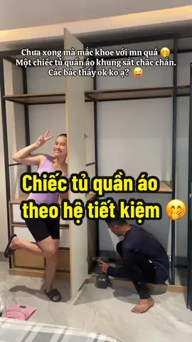 Chưa xong mà mắc khoe với mn quá 🤭 Một chiếc tủ quần áo theo hệ tiết kiệm được đồng nào hay đồng đó  Các bác thấy ok ko ạ? #changhaylam #myhouse #hanhtrinhxaynha #noithat #noithatdep 