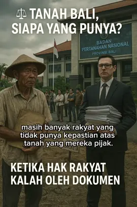 Tanah Bali bukan sekadar lahan — tapi warisan leluhur yang dijaga dengan doa dan keringat. Tapi di tangan sistem yang lemah, hak rakyat bisa hilang hanya karena tanda tangan dan stempel. BPN Bali harus berbenah. Karena setiap sertifikat palsu, setiap data yang digeser, adalah luka bagi masa depan Pulau ini. #TanahBali #BPNBali #KeadilanUntukRakyat #MafiaTanah #ReformasiAgraria   