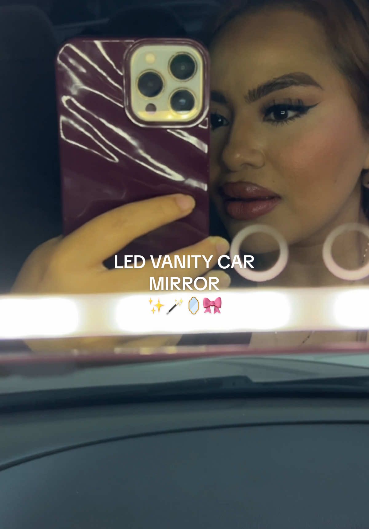 Love a good lighting while getting ready in the car ✨🪄💋🎀 #fyp #tiktokmademebuyit #ledvanitymirror #carmirror #ledmirror 