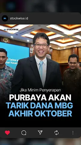 Pak purbaya semakin di depan 📈  Berita: Menteri Keuangan Purbaya Yudhi Sadewa menegaskan akan tetap menarik dana program Makan Bergizi Gratis (MBG) di Badan Gizi Nasional (BGN) jika serapan anggarannya rendah, meski mendapat imbauan dari Ketua Dewan Ekonomi Nasional (DEN) Luhut Binsar Pandjaitan untuk tidak melakukannya. la menargetkan evaluasi dilakukan hingga akhir Oktober 2025. 
