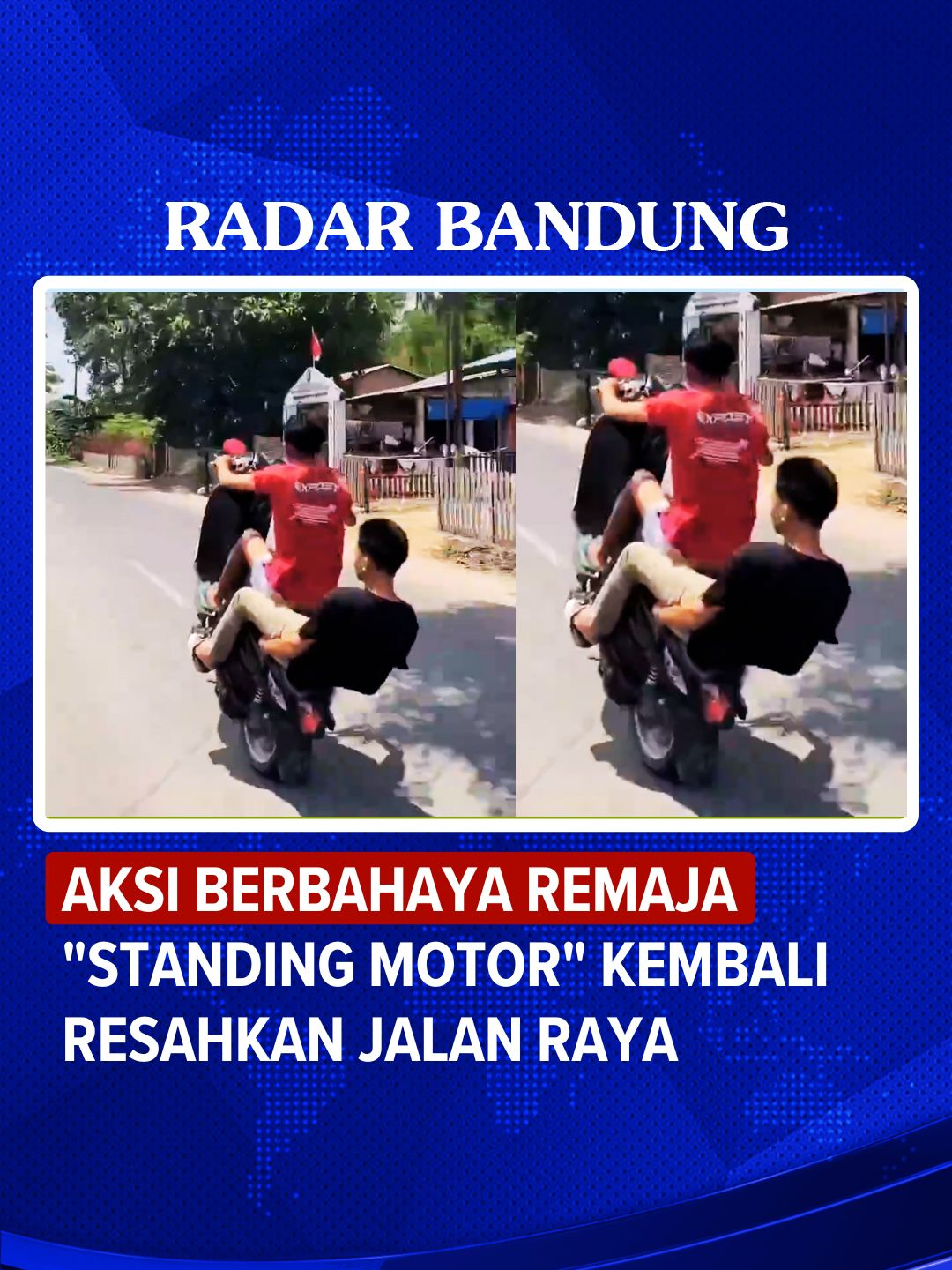 Lagi-lagi, pemandangan meresahkan terlihat di jalan raya ketika sekelompok remaja kembali nekat melakukan atraksi standing motor atau wheelie di tengah lalu lintas.  Tindakan ugal-ugalan ini bukan hanya melanggar peraturan lalu lintas, tetapi juga secara langsung membahayakan keselamatan diri mereka sendiri dan para pengguna jalan lain. Insiden berulang seperti ini memicu keprihatinan serius karena berpotensi besar menyebabkan kecelakaan fatal. (Jjp) Sumber: X/KleponManiz #radarbandung #bahaya #lakalantas