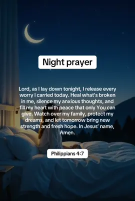 Before you sleep tonight, whisper this prayer. God’s peace is wrapping around you right now, let go, rest easy, and trust Him with what’s next. #NightPrayer #BedtimePrayer #ChristianTikTok #FaithOverFear #GodsPeace