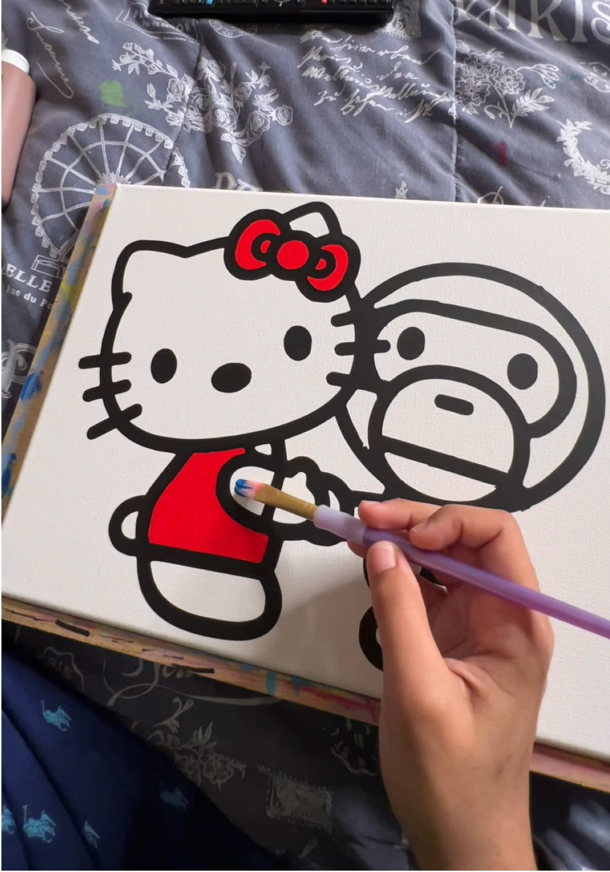 Hellokitty X Baby Milo 🔥🔥 #fyp #paintwithme #painting #sipandpaint #hellokitty 
