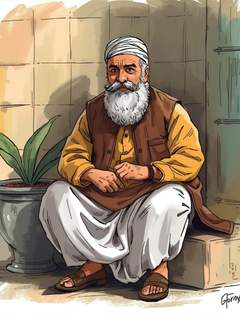 #RSISB Roll#110 #Canvapost32 Class: Level One Made by me 🌿 Topic: Story Post This story post represents wisdom, patience, and the timeless values of our culture. The image shows an old man sitting peacefully near a wall, wearing simple traditional clothes — a white shalwar, yellow kurta, and brown waistcoat. His calm eyes reflect years of experience, struggle, and love for life. This is not just a man; he symbolizes the wisdom of our elders who guide us through the storms of life with their silent strength and gentle hearts. 🕊️ The story behind this post is about reflection and gratitude. Life moves fast, and in this rush, we often forget the power of patience and the importance of listening to those who came before us. Elders carry stories — of laughter, pain, hard work, and survival — and each story has a hidden lesson that helps us grow stronger. 💭 This old man’s peaceful sitting position tells us that success is not about running endlessly but knowing when to pause and think. His wrinkled hands show hard work, his white beard shows wisdom, and his soft eyes show kindness. Through this image, we learn that respect for elders is not just a value; it is a foundation for a good society. ✨ This post is a reminder that every person has a story, every life has a meaning, and every elder has something valuable to teach. Let us take a moment to appreciate those who shaped us, loved us, and silently prayed for our success. 🌸 Lesson: True greatness comes not from wealth or power, but from humility, patience, and experience. #Mamasmaeducationwali #mamsaimahappinesswali