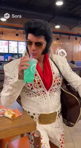 Elvis at Taco Bell  having a Baja blast and a burrito getting ready to play the guitar ##elvispresley##elvismovie##elvis##tacobell##bajablast