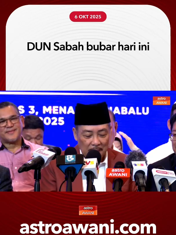 Dewan Undangan Negeri (DUN) Sabah dibubarkan berkuat kuasa hari ini sekali gus memberi laluan kepada Pilihan Raya Negeri Sabah Ke-17. Pembubaran itu diumumkan oleh Ketua Menteri Sabah, Datuk Seri Hajiji Noor pada sidang media khas petang Isnin. #AWANInews