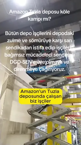 Amazon deposu köle kampı mı? @amazon Türkiye'nin Tuzla'da ki merkezi deposunda depo işçileri çalışma koşullarını kaydetti.  İşçiler; Kampanya dönemlerinde izin ve telefon kullanmanın yasak olması üzerine bir işçinin babasının ölümünü molada gelen mesajda öğrendiğini belirterek, operasyon yöneticilerini kendini komutan, bizi emir eri sandığını ifade etti. @amazon Tuzla yönetimi ve işçilerin aidatlarina çökerek aile şirketlerini büyüten, işçilere danışmadan gizlice toplu sözleşme imzalayan sarı sendika @dokgemiis'e soruyoruz; 'Tuzla deposunda hayatlarına çöktüğünüz, hakaret etmede beis görmediğiniz işçileri köle mi sanıyorsunuz?  Bütün Amazon Tuzla depo işçilerini, depodaki zulme ve sömürüye karşı sarı sendikadan istifa edip işçilerin bağımsız, mücadeleci sendikası DGD-SEN 'e üye olup direnmeye çağırıyoruz. #AmazonTuzlaKöleKampı #amazon #dgdsen #depoiscileri #amazontuzla 
