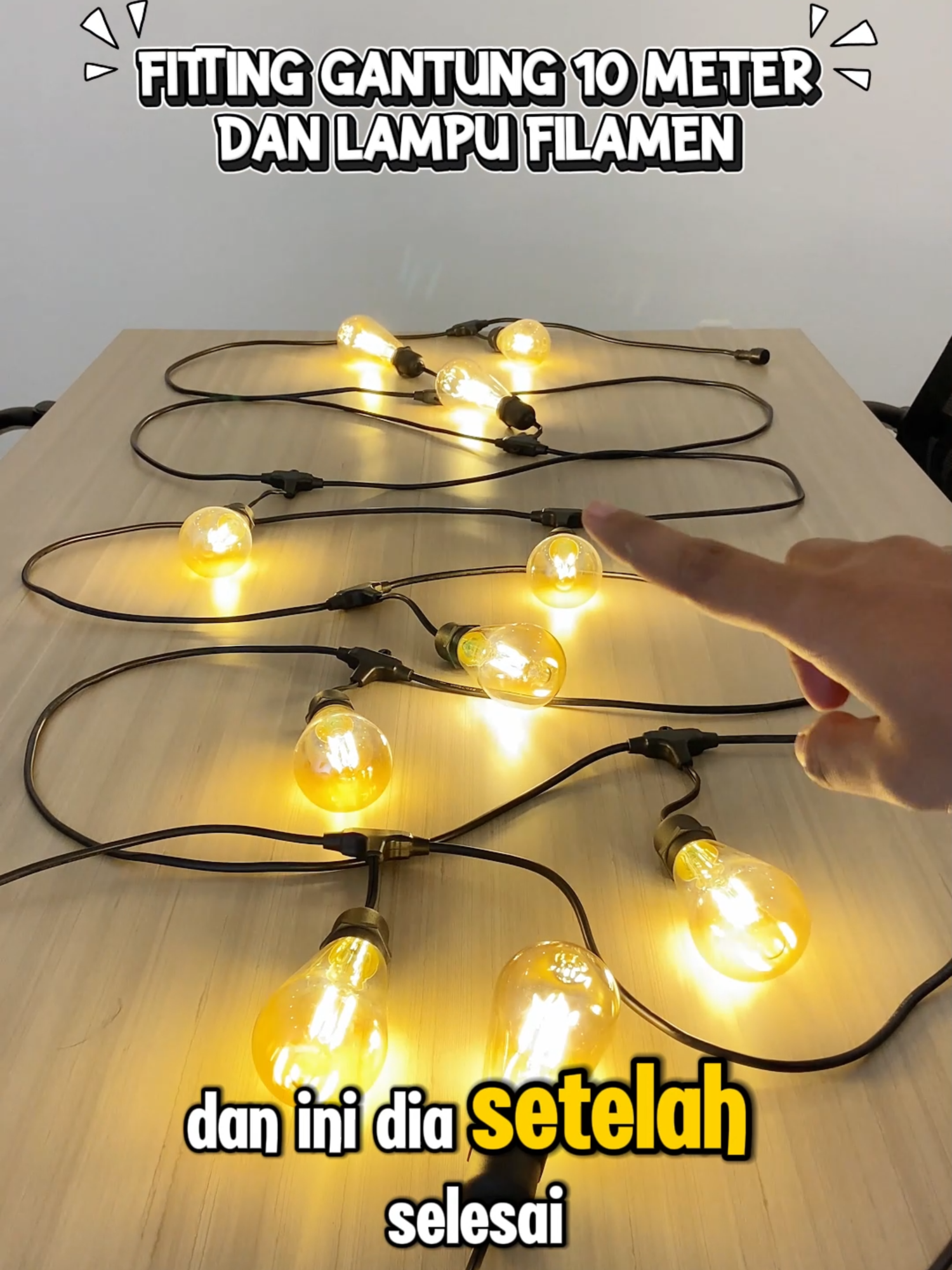 KABEL GANTUNG 10M + LAMPU FILAMEN ST64 #kafiinmall #wibgajian #fypシ゚ #fyp #kabelgantung #kabel