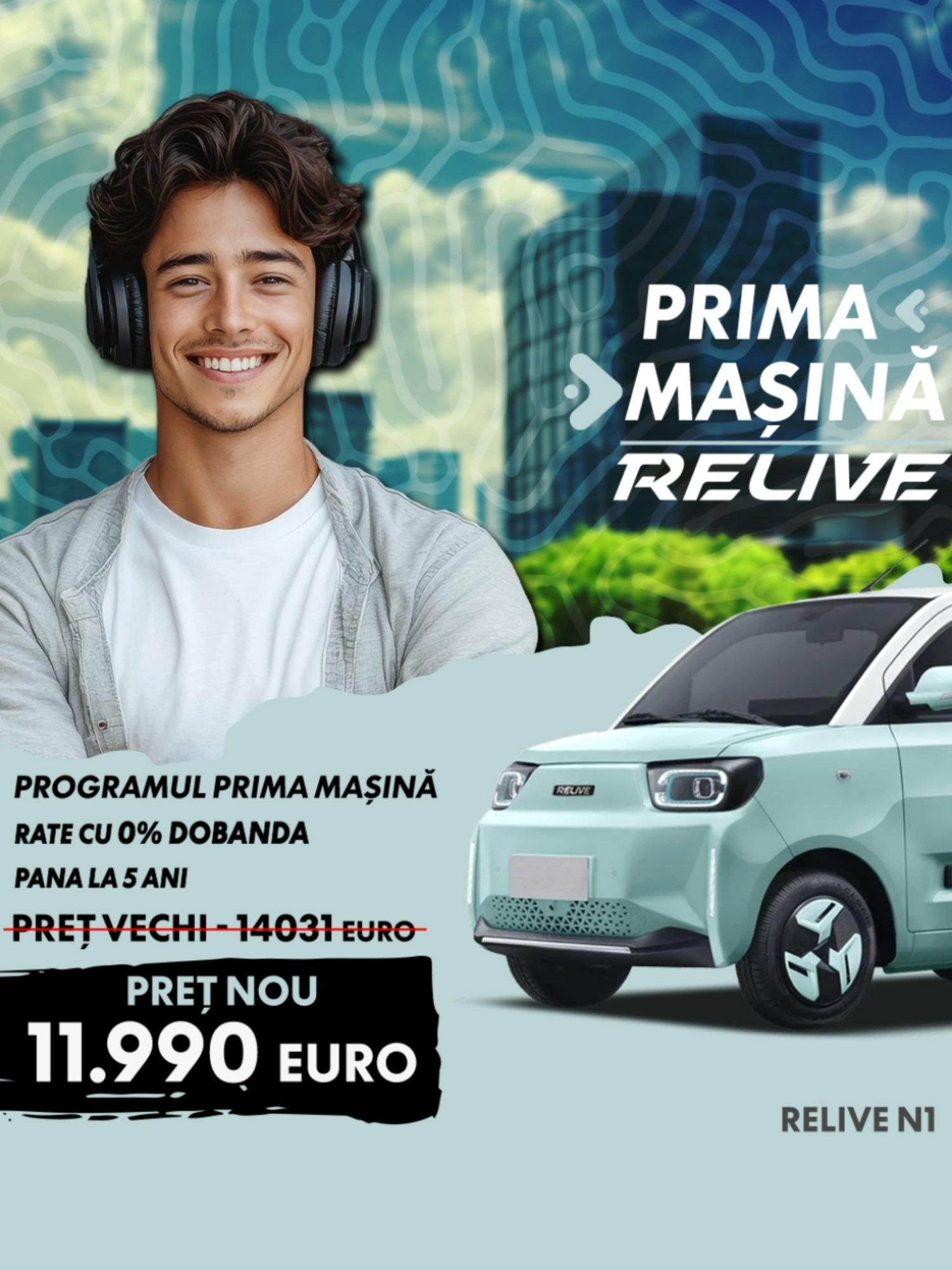 🔋 PRIMA MAȘINĂ, PRIMA EXPERIENȚĂ – RELIVE N1! Simte libertatea mobilității electrice și intră în universul eco cu Programul Prima Mașină. Te bucuri de un preț imbatabil și finanțare avantajoasă prin BCR, cu dobândă începând de la doar 6,29% – disponibilă și prin George, primul banking inteligent. ⚡ Iar partea cea mai bună: beneficiezi de 0% avans și de un preț special, redus semnificativ, pentru achiziția ta verde! RELIVE N1 este mașina electrică ideală pentru început: compactă, prietenoasă cu orașul și ușor de condus. Cu un design modern și smart, vei atrage toate privirile și vei economisi la fiecare drum. 🔥 Preț Special: 11.990 € 🔸 5 ANI DE ASISTENȚĂ RUTIERĂ GRATUITĂ! 🔸 SE POATE CONDUCE DE LA 16 ANI! — Necesită PERMIS CATEGORIA B1 👉 Intră pe site pentru detalii și profită de ofertă chiar acum! 📲 Contactează-ne acum! Vânzări: 0755 288 766 0724 712 200 / 0743 288 766 Rate: 0732 116 766 / 0738 670 131 Leasing: 0756 114 336 💠 Termenii și condițiile ofertelor prezentate sunt disponibile pe site, iar echivalarea prețului se realizează conform regulamentului afișat online. Imaginile produsului au caracter orientativ și sunt utilizate doar cu titlu de prezentare. Oferta este valabilă în limita stocului disponibil. --- #ATVRom #MasiniElectrice #MasinaEV #EV #RELIVE #RELIVEN1 #AutoElectric #PrimaMasina #Datecunoi