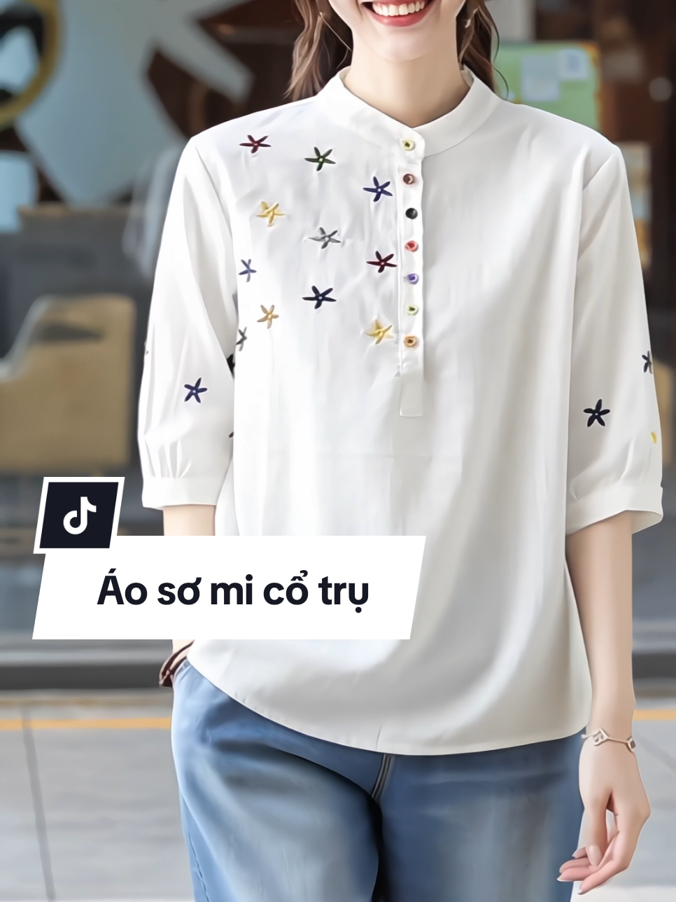 Áo sơ mi nữ cổ trụ tay lỡ, chất đũi xước mềm mịn, áo trẻ trung thanh lịch tôn da #aosominu #aosomitrang #aosomicotru #aosomixinh #xuhuong 