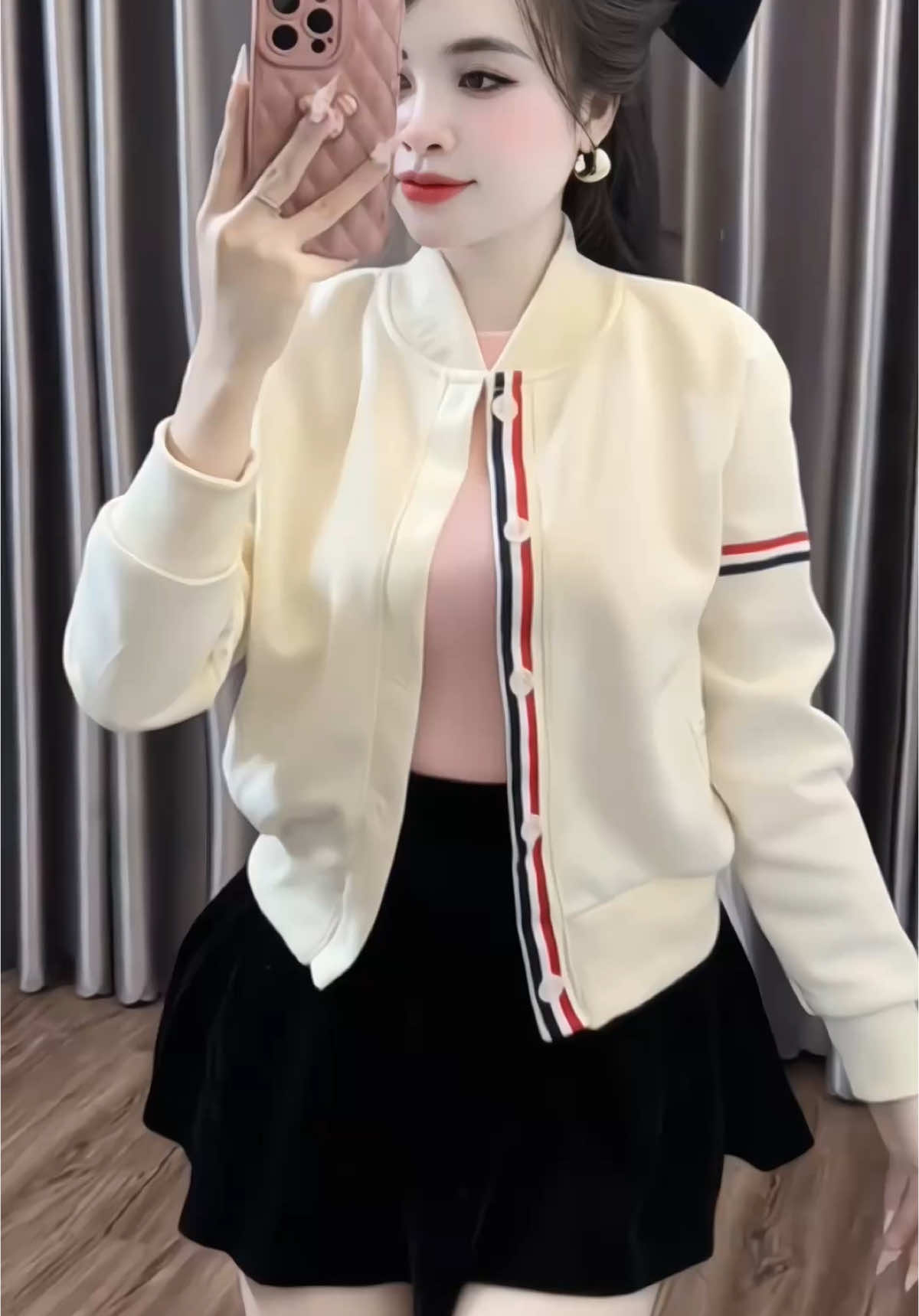 ( CHẤT NỈ ) Áo Khoác Bomber Phối Viền Tay #aokhoacnu #aokhoacbomber #thoitrangnu #mặcđẹpmỗingày 