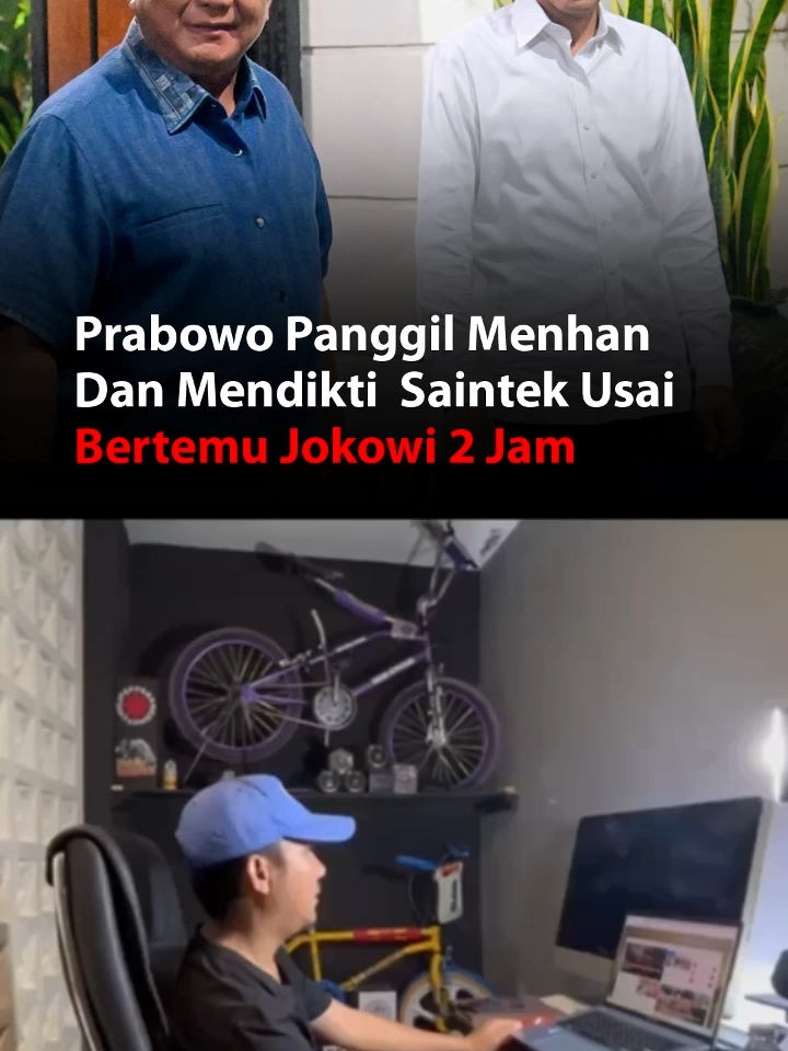 Ada Apa Nihhhhh ??? Presiden Prabowo Subianto menggelar pertemuan dengan Presiden ke-7 Joko Widodo di Kertanegara, Jakarta Selatan, Sabtu (4/10/2025). Pertemuan berlangsung hampir dua jam sejak pukul 13.00 WIB. Usai pertemuan tersebut, Prabowo memanggil Menteri Pertahanan (Menhan) Sjafrie Sjamsoeddin dan Menteri Pendidikan Tinggi, Sains, dan Teknologi (Mendikti Saintek) Brian Yuliarto ke kediamannya. Menurut pantauan Kompas.com, Sjafrie keluar sore hari dan segera menuju mobil dinasnya yang berwarna hitam. Mobil itu melaju melewati barisan wartawan yang standby. Menhan Sjafrie menyebut pertemuan di Kertanegara itu sebagai 