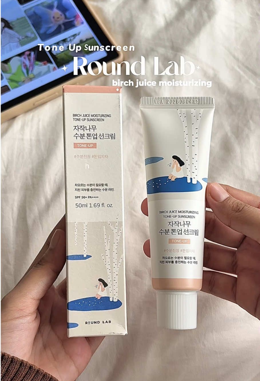 yang bestnya this tone up bagi effect glowy finish like glass skin 🫶🏻🧚🏻🤍✨ @ROUND LAB MALAYSIA  #roundlab #sunscreen #toneupsunscreen #skincare #koreanskincare 