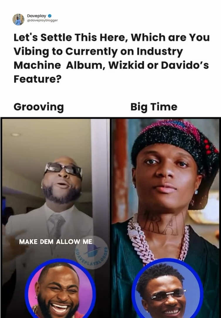Let's Settle This Here, Which are You Vibing to Currently on Industry Machine Album, Wizkid or Davido's Feature, Grooving or Big Time?  #odumodublvck #industrymachine #wizkid #davido #daveplayblogger 