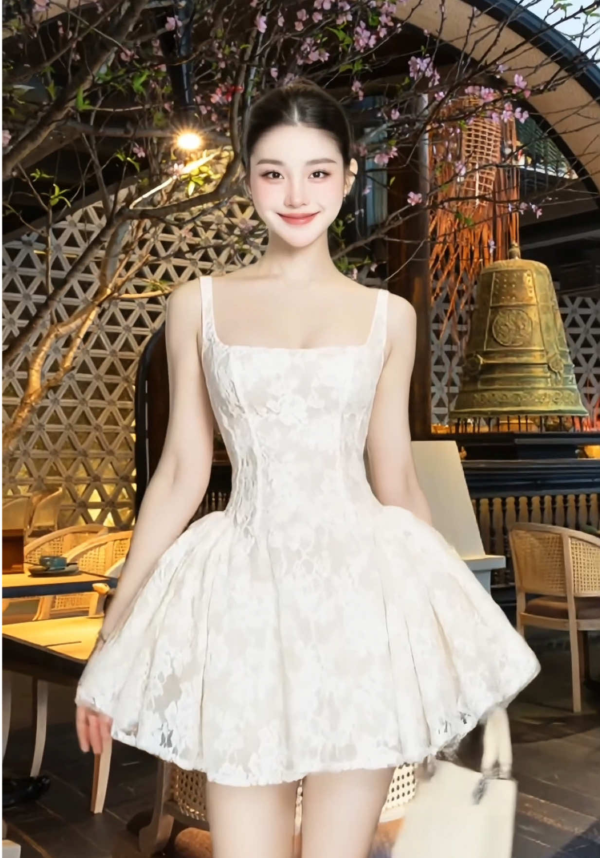 Đầm ngắn xoè 2 dây bồng ren xinh sang chảnh 🥀 #xuhuong #trending 