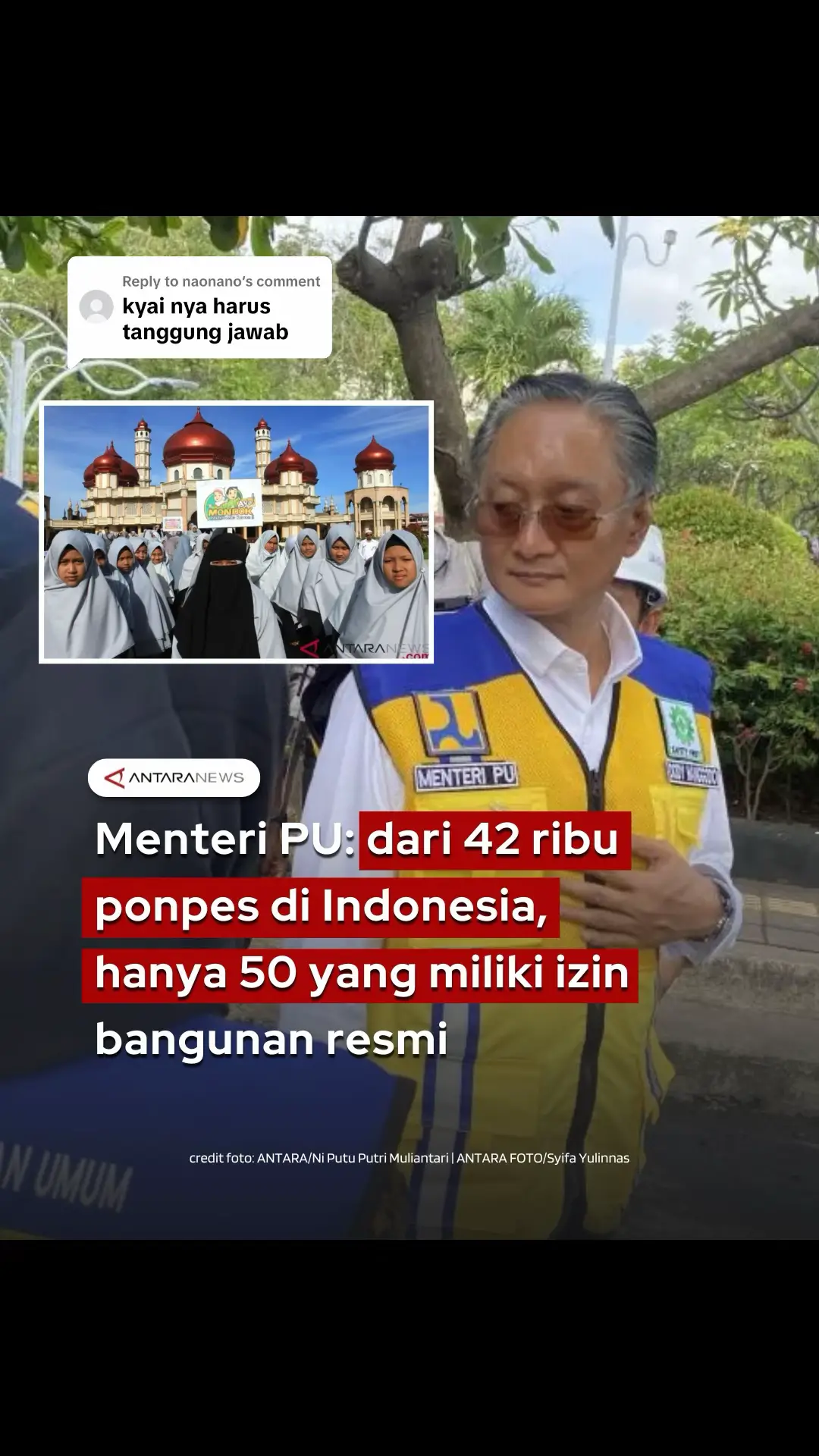 Replying to @naonano Menteri Pekerjaan Umum, Dody Hanggodo, mengungkap hanya 50 pondok pesantren di Indonesia yang telah memiliki Persetujuan Bangunan Gedung (PBG) dari total 42.433 ponpes yang terdata di Kementerian Agama. Pernyataan itu disampaikan Minggu (5/10/2025) di Gunungkidul, setelah insiden robohnya bangunan Ponpes Al Khoziny di Sidoarjo, Jawa Timur, yang menelan puluhan korban jiwa. Dody menegaskan, setiap bangunan ponpes seharusnya memiliki izin resmi untuk menjamin keamanan dan kelayakan bangunan. Ia menambahkan, PBG menggantikan Izin Mendirikan Bangunan (IMB) sesuai Undang-Undang Nomor 11 Tahun 2020 tentang Cipta Kerja dan Peraturan Pemerintah Nomor 16 Tahun 2021. Untuk mencegah kejadian serupa, Kementerian PUPR akan berkoordinasi dengan Kementerian lainnya guna mensosialisasikan pentingnya izin dan sertifikasi laik fungsi bangunan bagi seluruh pesantren. Setelah situasi stabil, pembahasan regulasi dan sosialisasi akan segera digelar. #PonpesAlKhoziny #MenteriPU #DoddyHanggodo #AlKhoziny #Santri