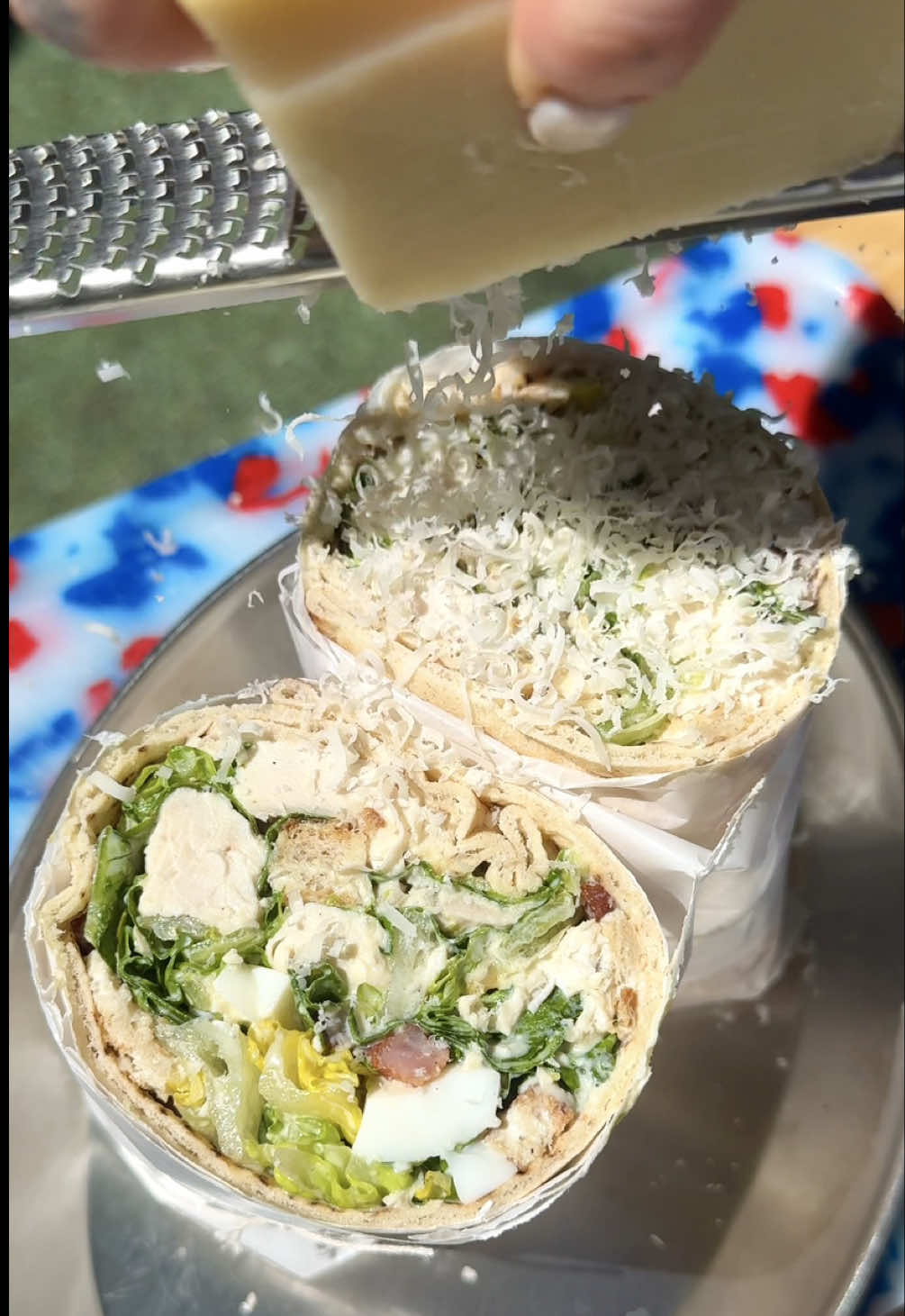 Viral for a reason…  I used 1/4 of a roast chook from Woolies (breast)  Boiled some eggs Toasted some sourdough  Chopped up a head of baby gem lettuce  Air fried some bacon  Grated a shit tonne of Parmesan (use grana padano for better macros)  And whipped up my high protein Caesar dressing:  For the dressing, blitz together:  150g Greek yogurt  1 small garlic clove  1-2 anchovies  1 tsp Worcestershire  1/2 tsp Dijon mustard  1/2 lemon, juiced  Salt and pepper  #chickencaesar #caesarsalad #chickencaesarwrap #wrapideas #lunchideas 