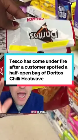 Tesco has come under fire after a customer spotted a half-open bag of Doritos Chilli Heatwave on sale in one of its stores, reduced from £2.75 to £1.93. The discovery, shared online, sparked outrage as shoppers raised concerns over hygiene, questioning why an opened snack was allowed to remain on the shelves at all.  Others mocked the “bargain” price, arguing that the reduction was hardly worth the risk of buying crisps that could have been tampered with. Tesco has yet to comment on the incident, but many customers are calling for stricter quality checks to prevent similar slip-ups. #tesco #doritos #FoodTok 