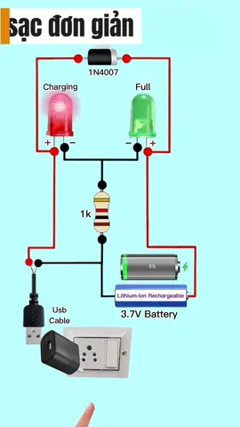 #CapCut 🔋 Đèn báo sạc pin đơn giản 🚨 | Đây là sơ đồ mạch cơ bản để sạc pin lithium ion cần có mạch bảo vệ pin. #battery #mạchđiện 